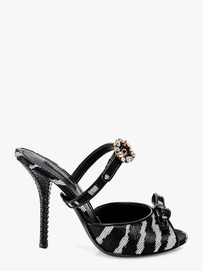 Dolce & Gabbana Jewel-buckle Zebra-print Jacquard Mules In Black