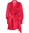 Zimmermann Gathered-cuff Silk-satin Wrap Dress In Pink