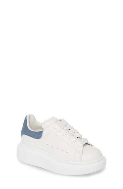 Alexander Mcqueen Kids' White Leather Oversize Sneakers With Blue Heel Tab