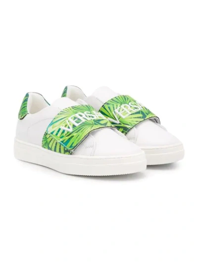 Young Versace Kids' Round Toe Logo Strap Trainers In White