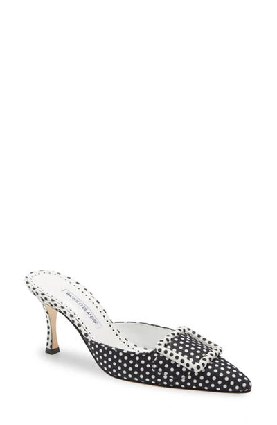 Manolo Blahnik 50mm Maysale Printed Linen Mule Pumps In White