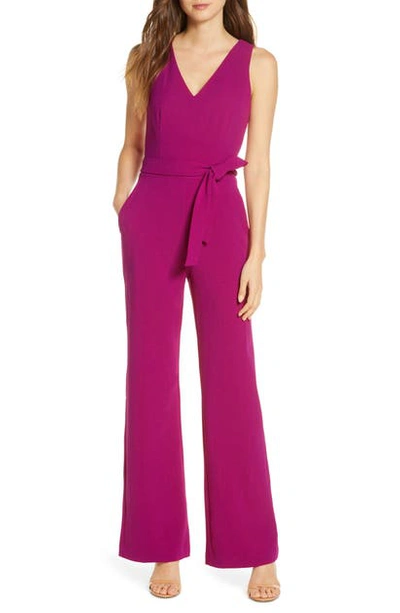 Vince Camuto Tie Front Wide Leg Jumpsuit In Magenta