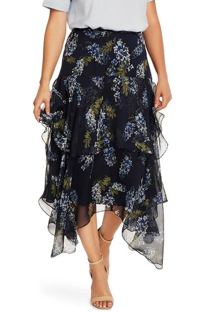 Vince Camuto Weeping Willow Tiered Asymmetrical Skirt In Night Navy