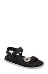 Roger Vivier Slidy Espa Crystal-embellished Grosgrain And Suede Sandals In Black