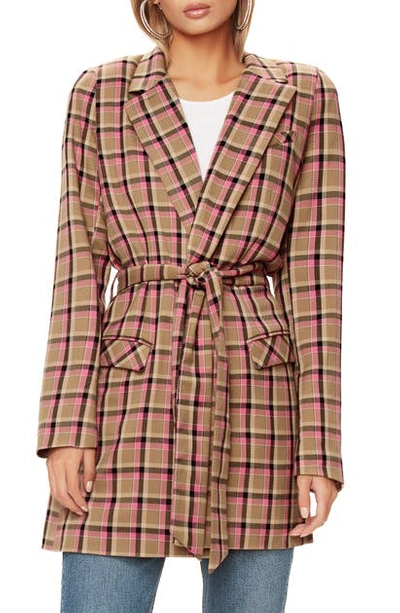 Afrm Cosa Belted Plaid Blazer In Pink Plaid