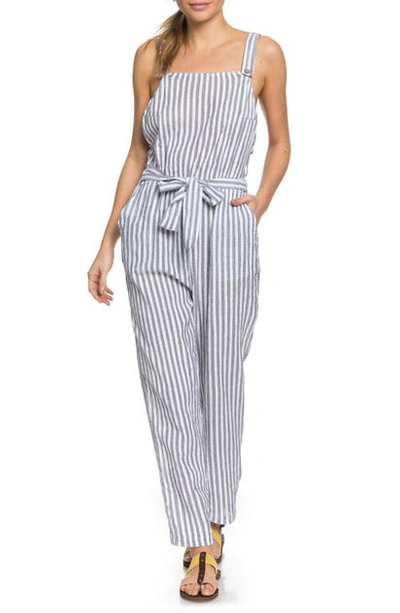 Roxy Juniors' Another You Cotton Striped Jumpsuit In Mood Indigo Lagos Stripes