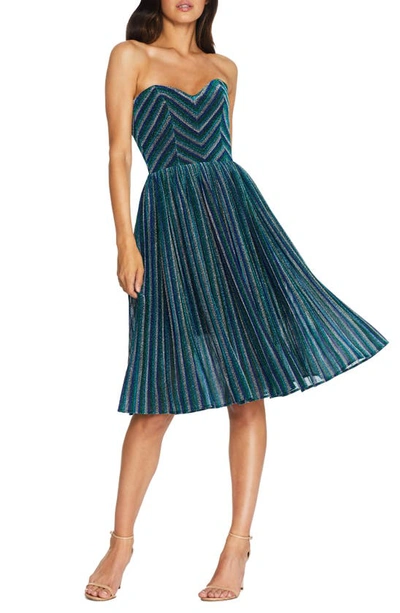 Dress The Population Rosalie Metallic Stripe Strapless Cocktail Dress In Blue