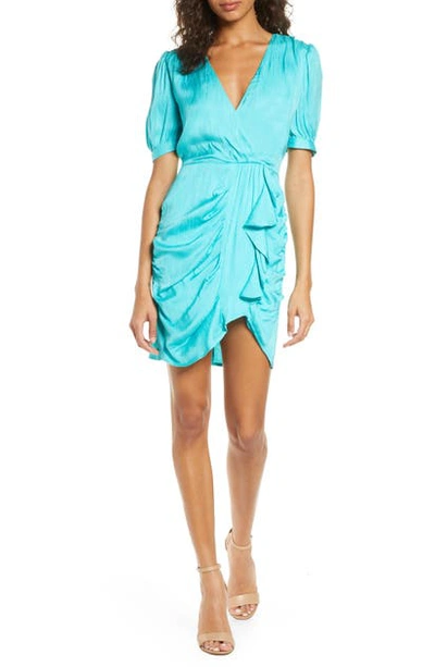 Adelyn Rae Kenzlee Faux Wrap Minidress In Bright Aqua