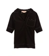 MARNI Cotton Poplin Short Sleeve Polo Neck Blouse in Black