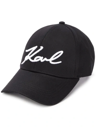 Karl Lagerfeld Logo Embroidered Panelled Cap In Black