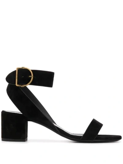 Saint Laurent Charlie Suede Block-heel Sandals In Black