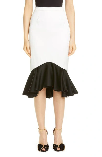 Rodarte Contrast Ruffle Crepe Skirt In White/ Black