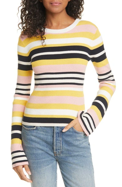 Frame Baja Stripe Cotton & Cashmere Rib-knit Sweater In Citrine