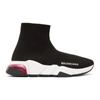 BALENCIAGA BLACK & PINK CLEAR SOLE SPEED SNEAKERS