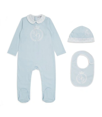 Dolce & Gabbana Babies' Kids Cotton All-in-one, Hat And Bib Set In Azzurro