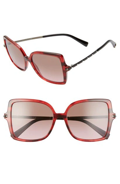 Valentino 56mm Rockstud Butterfly Sunglasses In Red Havana/ Brown Pink Grad