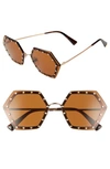 Valentino 62mm Oversize Studded Sunglasses In Rose Gold/ Brown Solid