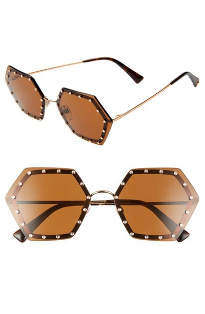 Valentino 62mm Oversize Studded Sunglasses In Rose Gold/ Brown Solid