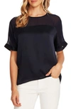 Vince Camuto Chiffon Yoke Charmeuse Top In Night Navy