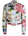 DOLCE & GABBANA Blue Floral Print Quilted Bomber Jacket