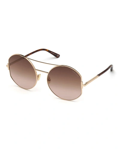 Tom Ford Dolly Round Gradient Metal Sunglasses In Black