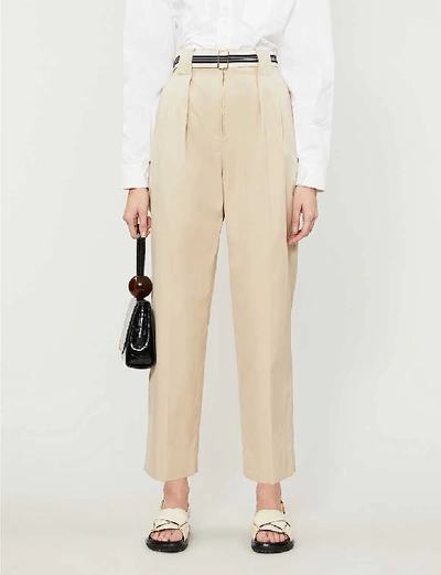 Sandro Nylo Wide-leg High-rise Cotton-twill Trousers In Beige