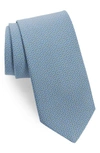 Ferragamo Lampo Gancini Pattern Silk Tie In Azurro