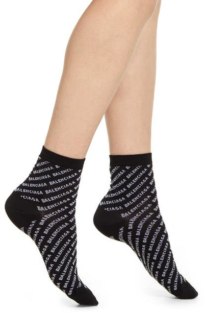 Balenciaga Logo Cotton Blend Ankle Socks In Black/ White