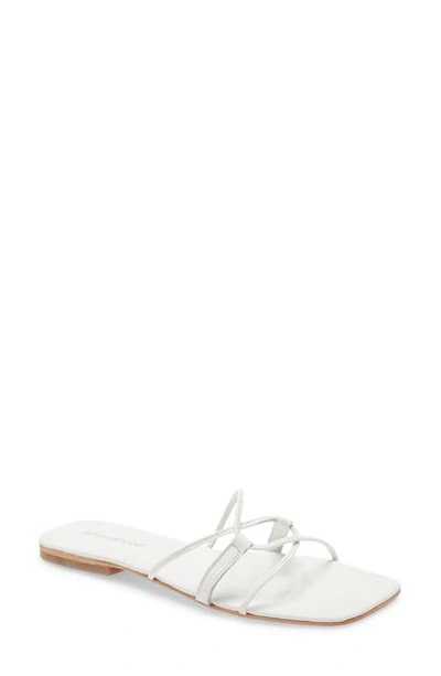 Jeffrey Campbell Addison Square Toe Slide Sandal In White Leather