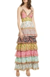 Alice And Olivia Imogene Mixed Print Tiered Ruffle Cotton Maxi Dress In Meadow Magic