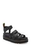 Dr. Martens' Dr. Martens Blair Sandal In Tumbled Leather With A Waxy Finish In Black Hydro Leather