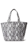 Mz Wallace Medium Metro Quilted Nylon Tote In Grey Snake