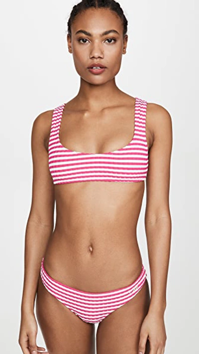 Solid & Striped The Elle Striped Ribbed Bikini Top In Red