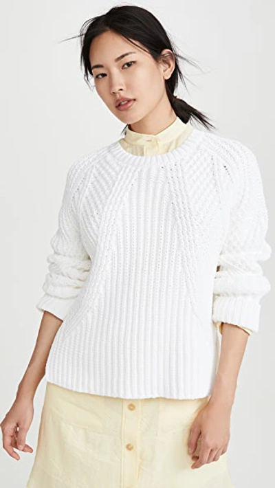 Vince Mixed Rib Crew Jumper In Optic White