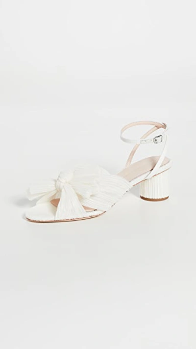 Loeffler Randall Dahlia Pleated Bow Heels With Ankle Strap In Pearl
