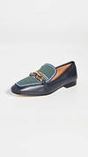 Tory Burch Jessa Bicolor Horsebit Loafers In Perfect Navy/banyan Green Mult
