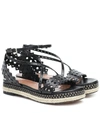 ALAÏA LEATHER ESPADRILLE SANDALS,P00433363