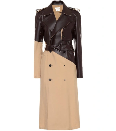 Bottega Veneta Diagonal Leather Belted Wool Coat In Brown