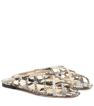Jimmy Choo Sai Caged Python-effect Leather Slides In Brown
