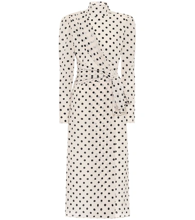 Alessandra Rich Gathered Polka-dot Silk-crepe Midi Dress In White