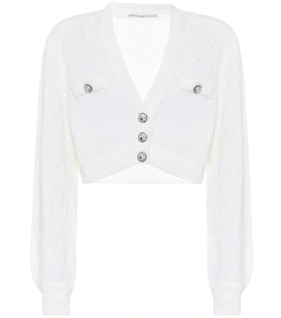 Alessandra Rich Crystal-button Cropped Mohair-blend Cardigan In White