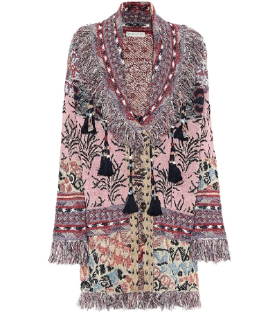 Etro Jacquard Knitted Coat With Fringe In Multicolour