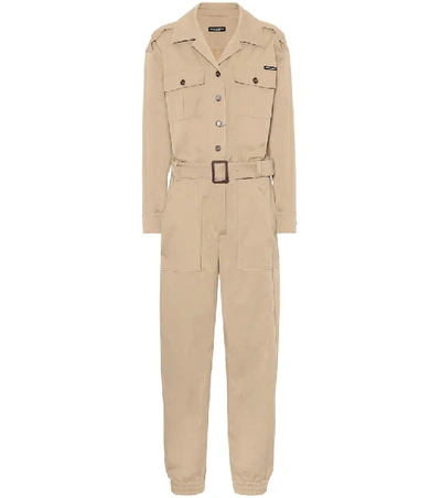 Dolce & Gabbana Belted Stretch-cotton Jumpsuit In Neutral