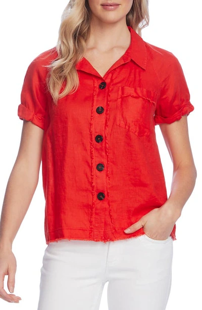 Vince Camuto Linen Button-front Shirt In Bright Ladybug