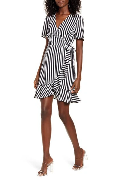 Vero Moda Helenmilo Stripe Wrap Front Linen Blend Dress In Night Sky/white Stripe