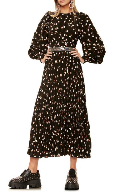 Afrm Axl Open Back Long Sleeve Midi Dress In Noir Spring Floral