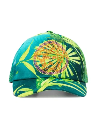 Versace Medusa-embroidered Jungle Print Baseball Cap In Green