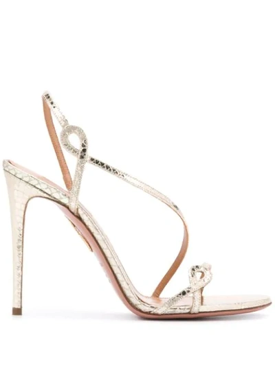 Aquazzura Serpentine 105 Python-effect Leather Sandals In Silver