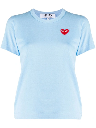 Comme Des Garçons Play Heart Logo Embroidered T-shirt In Blue