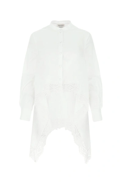 Alexander Mcqueen Asymmetric Lace Trim Shirt In White